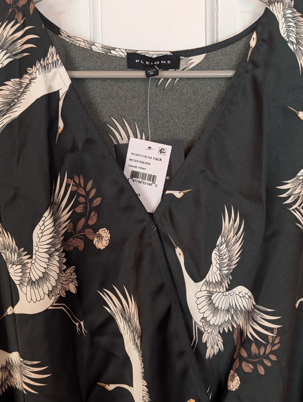 NWT Pleione Crane Print Faux Wrap Blouse Women's XL Kimono Sleeve Top - Picture 3 of 7